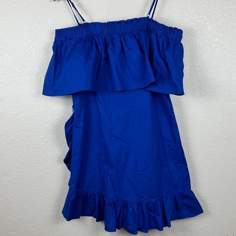 Who What Wear Bardot Ruffled Off the Shoulder Mini Dress Blue Size Small - Picture 8 of 15
